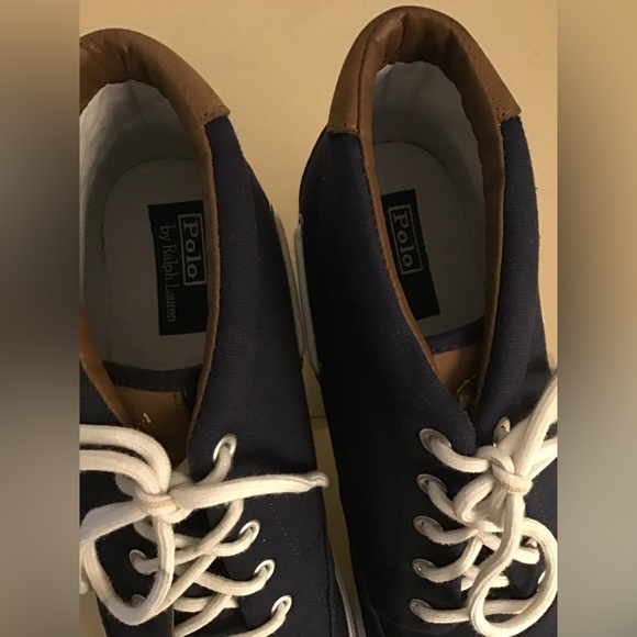 Polo By Ralph Lauren men blue canvas leather High top sneaker size 12 medium - Picture 3 of 11